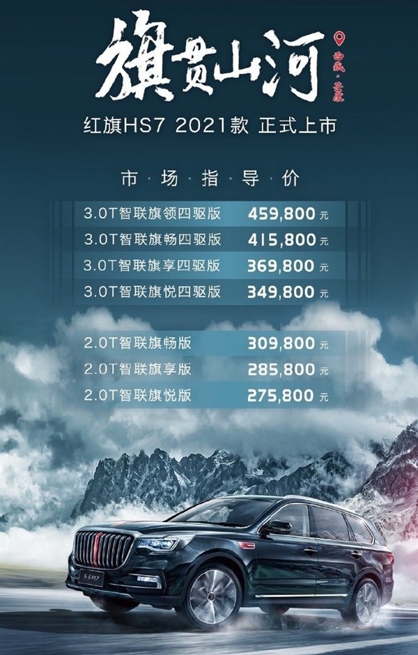 日前,2021款红旗hs7正式上市,新车定位于中大型豪华suv,共推出7款车型