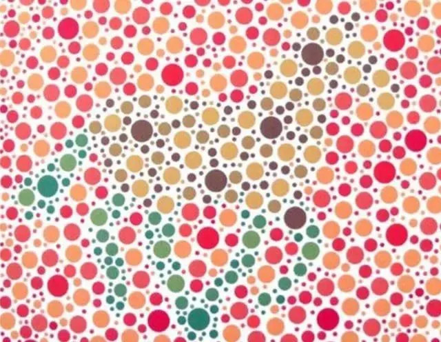 这是一个非常简单的色盲检测图,但是即使是视力正常的人,也不太可能