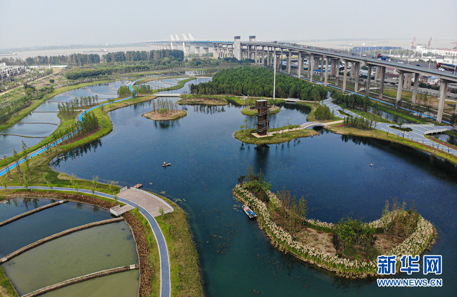 8月29日,航拍即将开放的芜湖朱家桥尾水净化生态湿地公园一期项目.