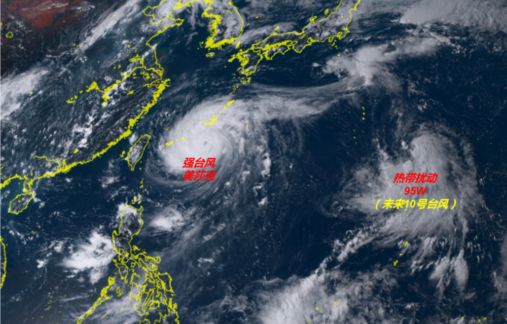 8月31日傍晚17时,强台风"美莎克"的中心距离日本冲绳县那霸市南偏西