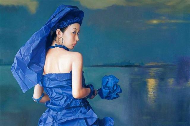 画家|画家用纸做婚纱，给模特穿上画出惊艳“婚纱照”，一幅卖出502万