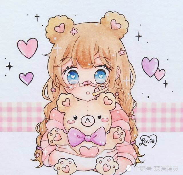 萌q版马克笔手绘小女孩插画,画面粉粉嫩嫩太可爱啦!
