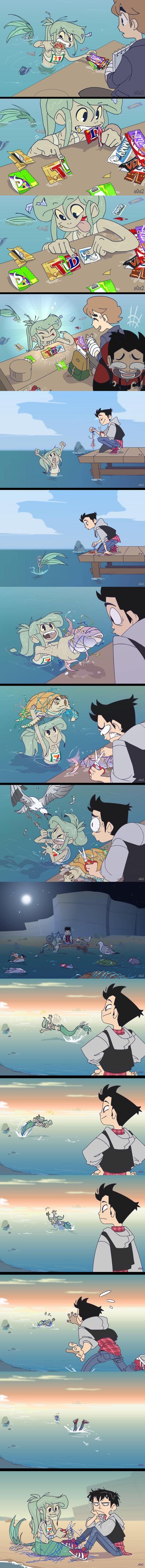 美人鱼与两位人类小孩的故事 二次元文化与环保的融合启发 二次元 小孩 漫画 垃圾 美人鱼