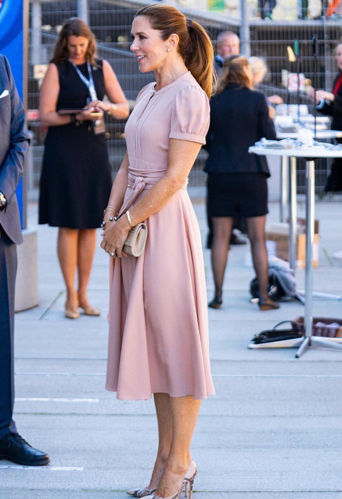 丹麦王储妃玛丽出席活动,穿青花瓷衬衫,搭百褶裙,魅力像极梅根_腾讯