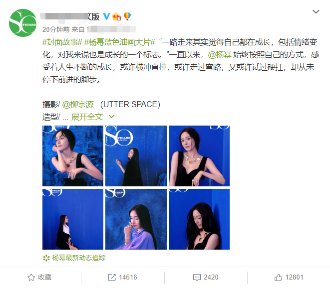 杨幂|杨幂油画风封面曝光，黑长直造型诠释复古摩登范，戴夸张项链暗藏小心机