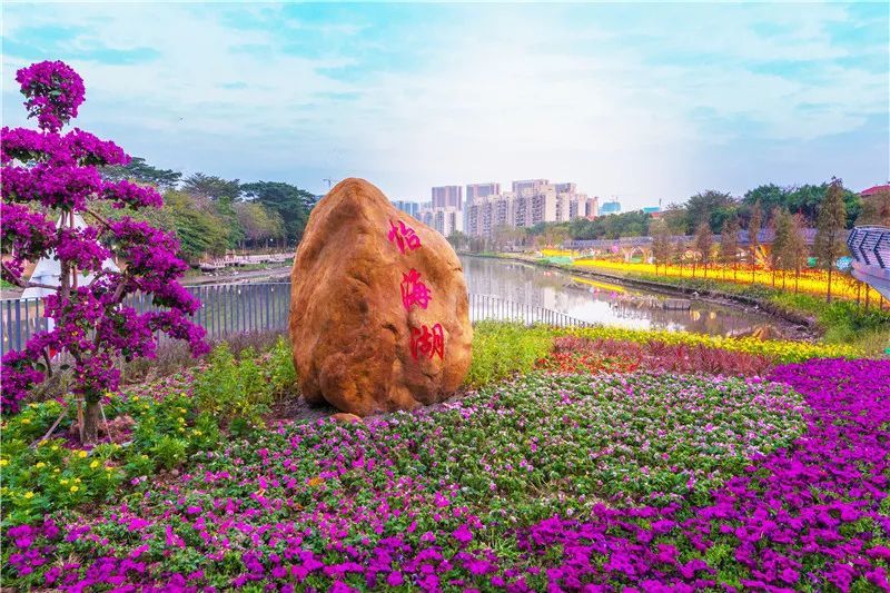 一河两岸依湖造城百米高空鸟瞰南海怡海湖公园太震撼