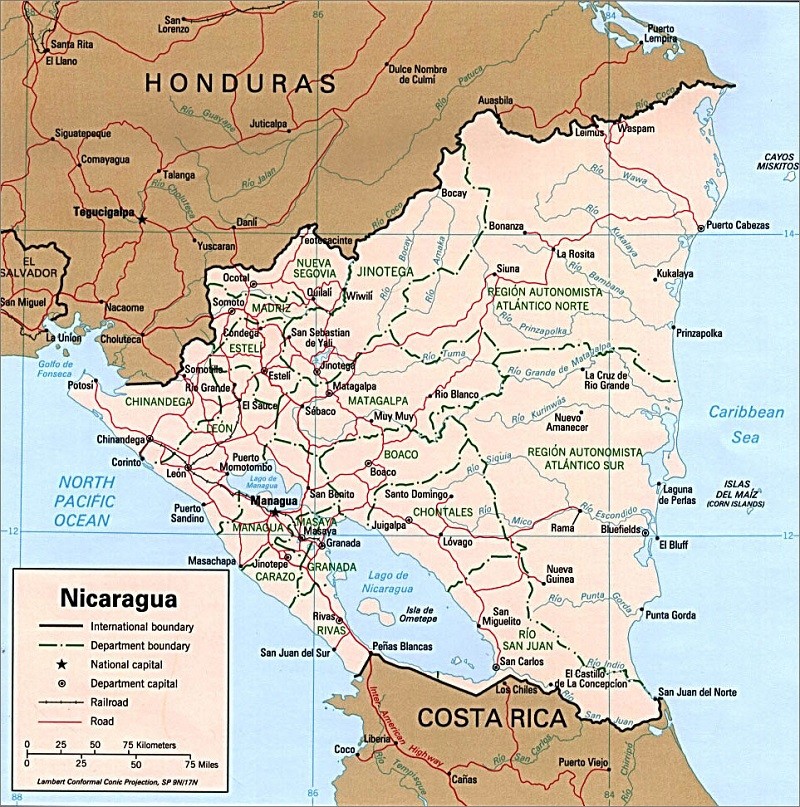 尼加拉瓜行政区划图