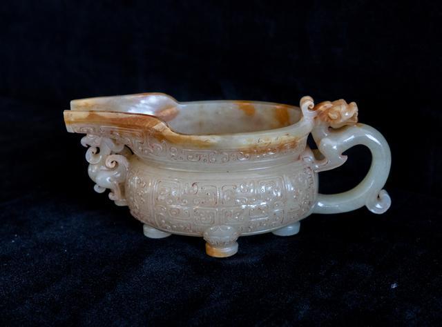 汉代龙玉盏,长23cm,高10cm红山文化羚羊图案陶桶