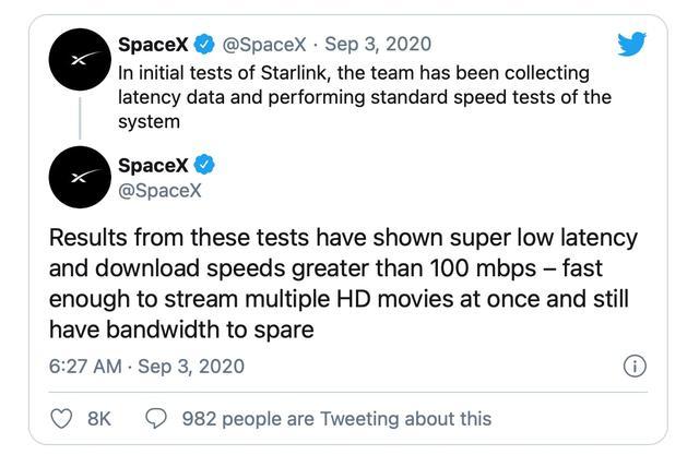 spacex公司|星链网在“无意”中正式暴露官方测试速度，超过100Mbps