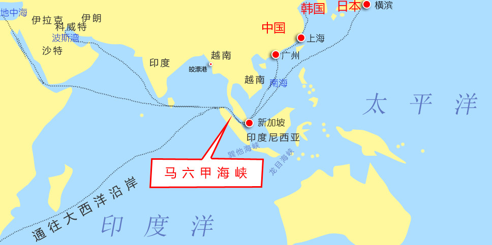 马六甲海峡位置与主要油轮航线事实上,马六甲海峡不仅承载着中东地区