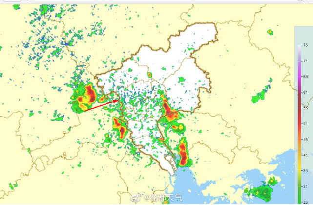 預計未來1到2小時我區炭步,赤坭,秀全,新華等鎮街有陣雨或雷陣雨,局地