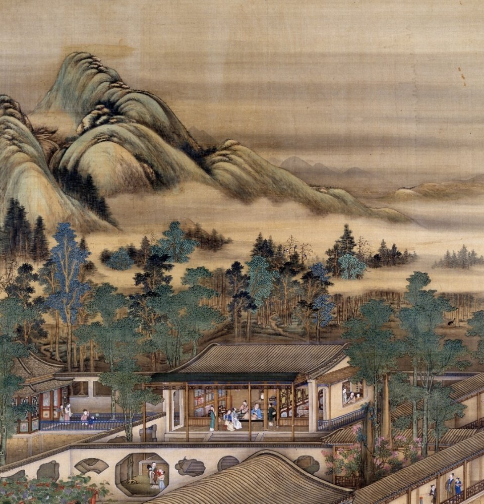 郎世宁清清帝雍正十二月令圆明园行乐图之七月乞巧