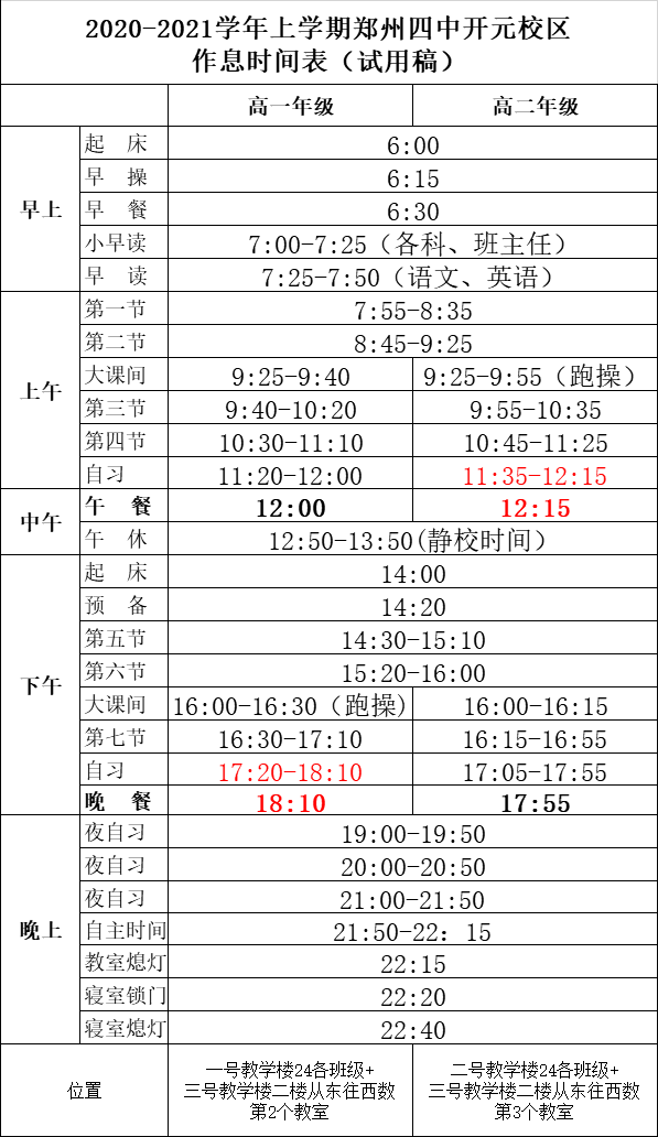 鄭外,省實驗,鄭州一中,鄭州四中等17所學校作息時間表,速看!