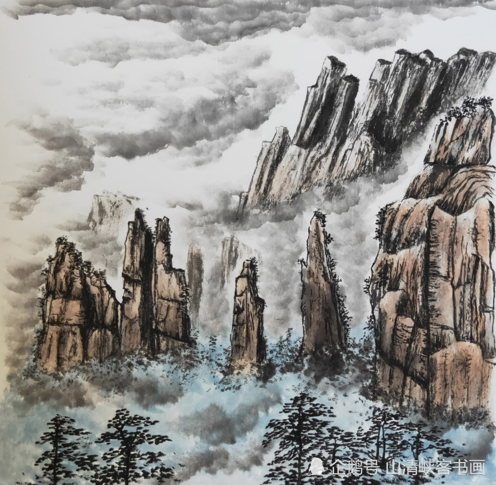 张家界|山清峡客学生国画山水作品-张家界印象