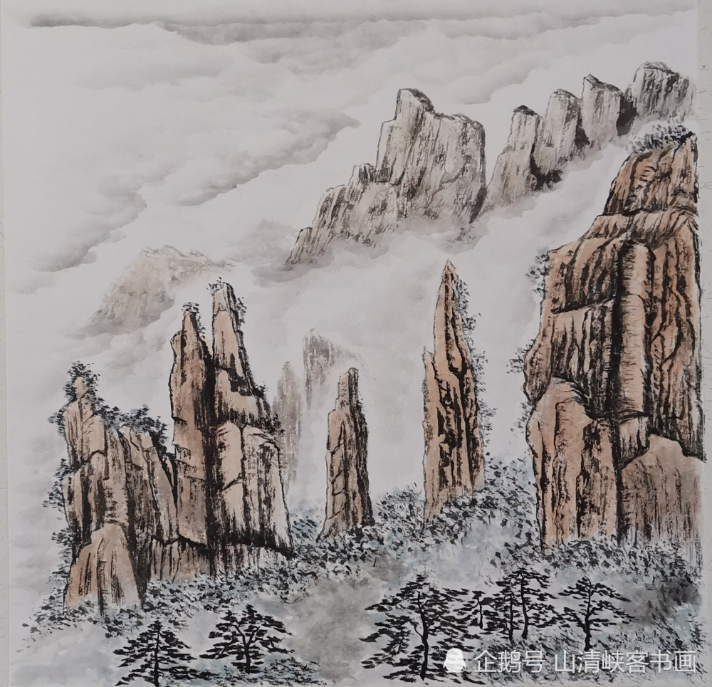 张家界|山清峡客学生国画山水作品-张家界印象