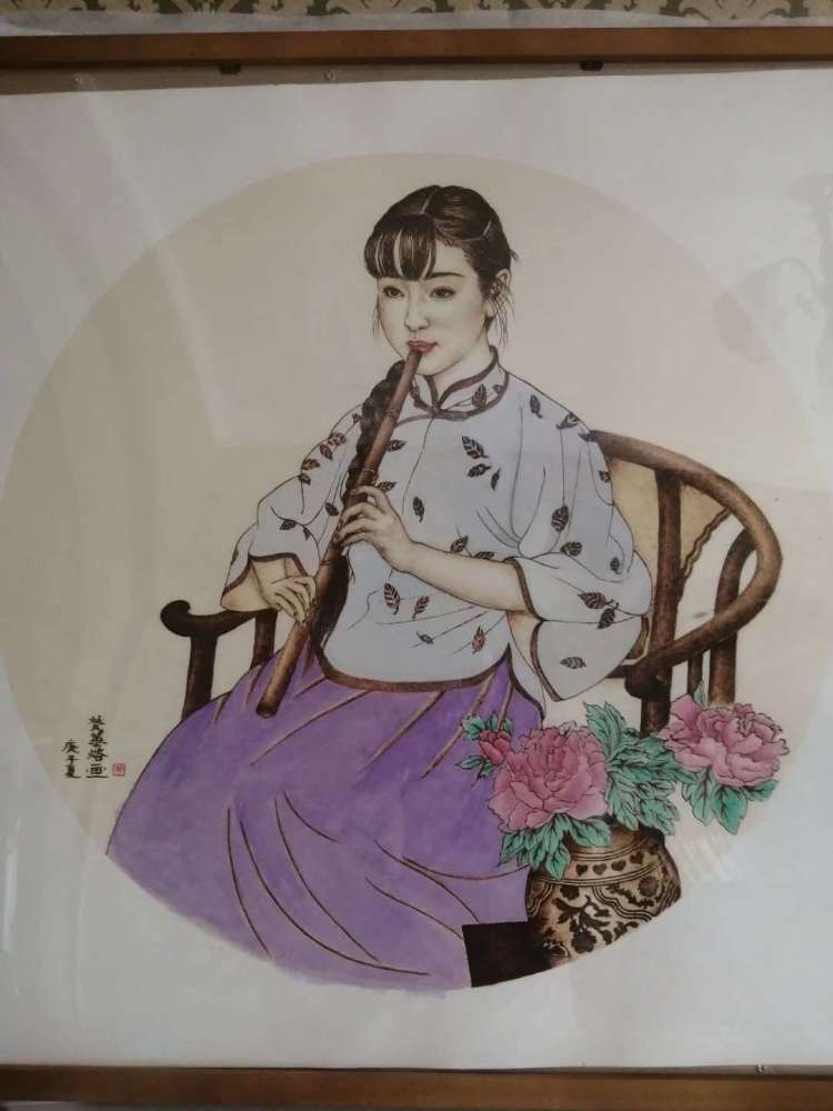 姚庆华木板烙画作品《京剧花旦》姚庆华葫芦烙画作品《美女图》局部