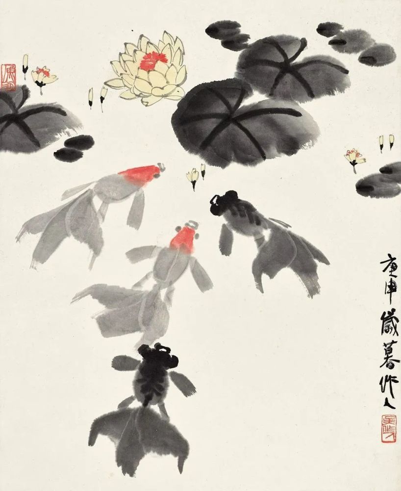【艺术世界】寥寥数笔写金鱼,得益于他早年打下的造型能力和中国写意