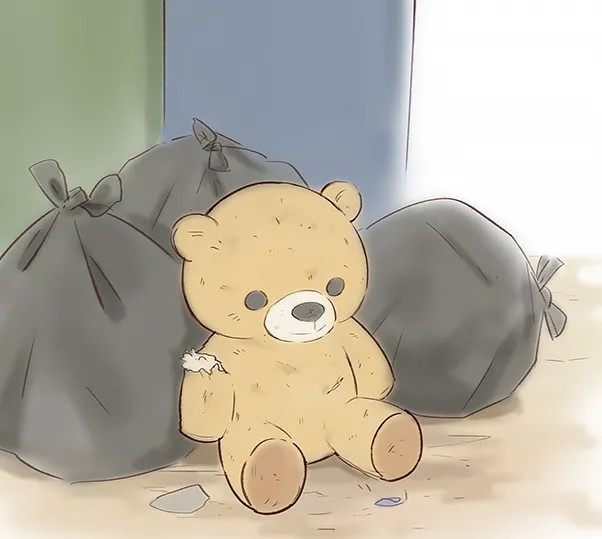 人性漫画:玩具熊因太旧被主人抛弃,但被清洁工捡到后,却成了宝贝