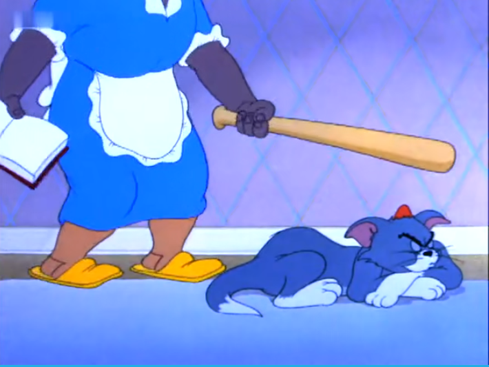 猫和老鼠:杰瑞的阻止并没有效果,主人还是打到了汤姆!杰瑞:不敢看了!