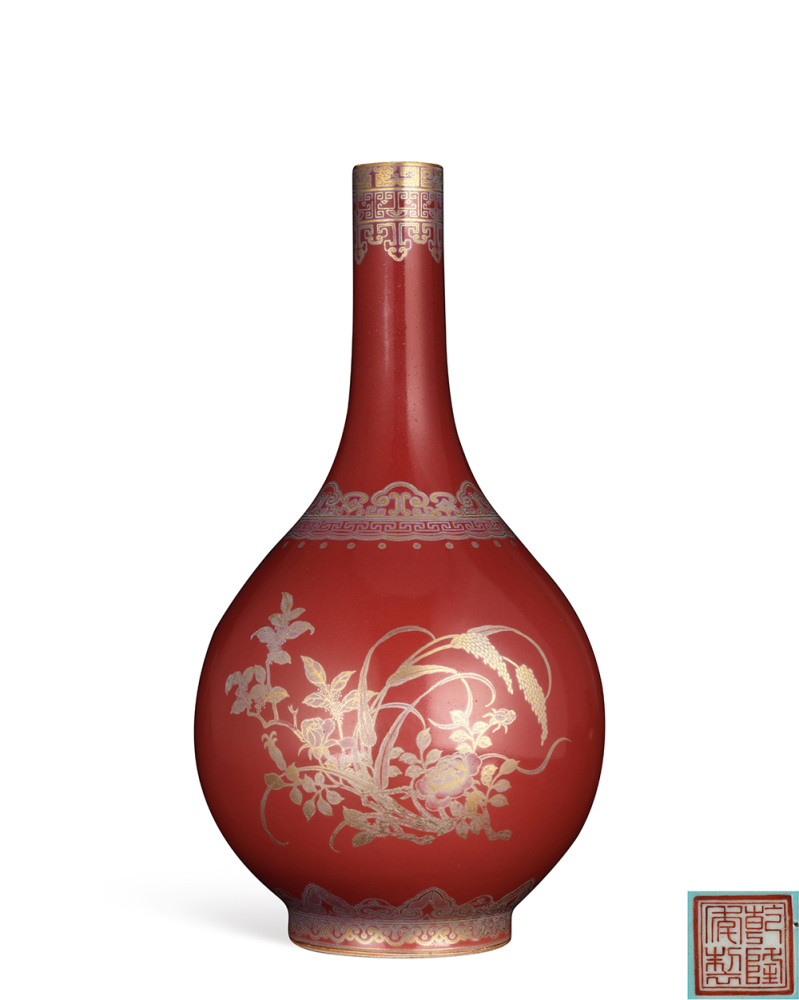 國立故宮博物院仿清銅紅天球瓶花瓶美術品複製品-