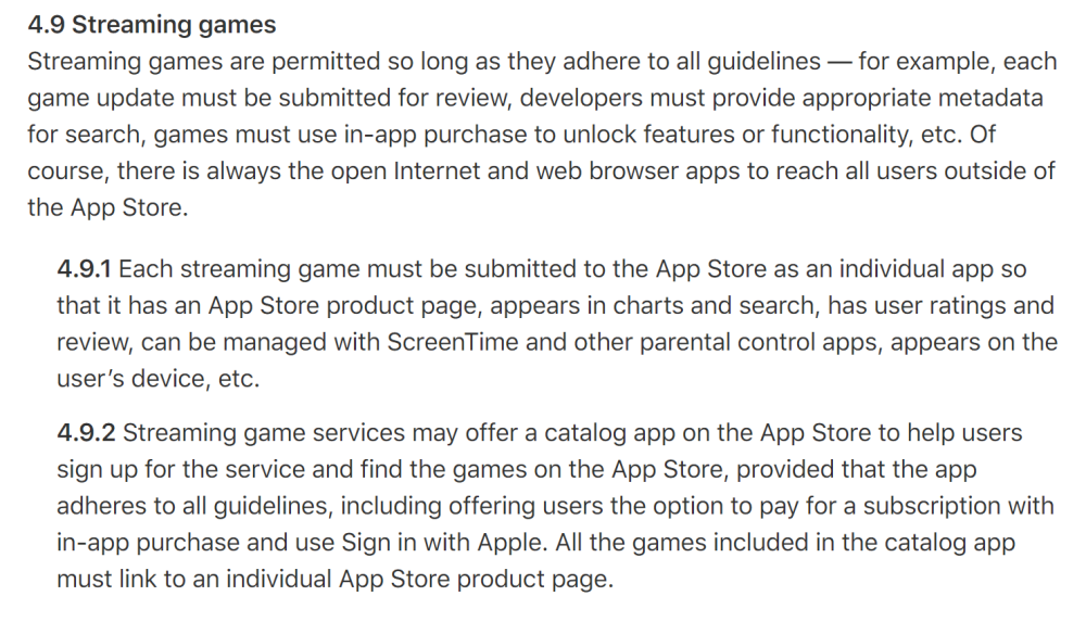 苹果新增“云游戏”平台上架标准