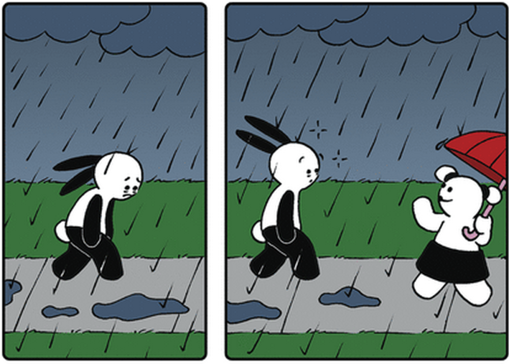 奇趣漫画女孩主动向兔子打招呼下雨天立马变成晴天