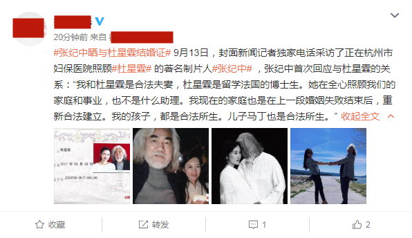 杜星霖|张纪中晒与杜星霖结婚证，公开恩爱照：我的孩子，都是合法所生