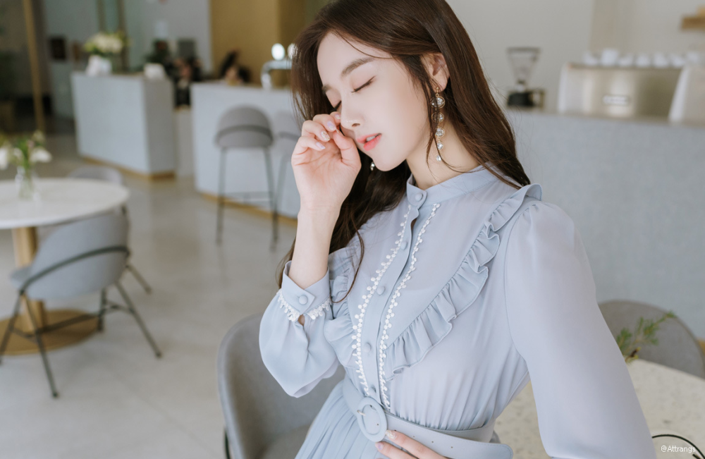 金信英-清新蓝色淑女百褶长裙,好仙!