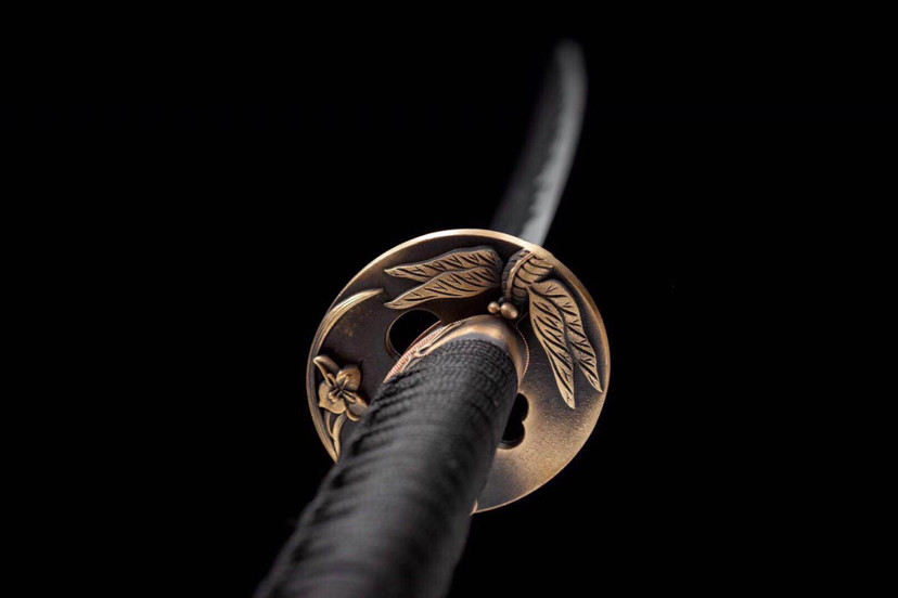 铜装百炼研磨武士刀-蜻蜓,手工百炼折叠花纹钢刃口纯手工研白