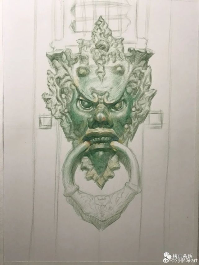 彩铅教程彩铅画古代门窗装饰门环