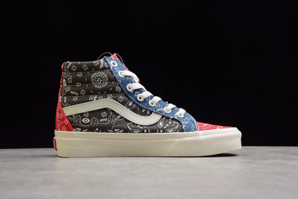 万斯高帮vansxrhud联名符号印花蓝黑红板鞋