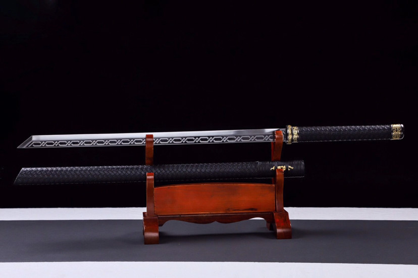 昆吾唐刀,65锰钢古法工艺一体锻造刀身蚀刻菱形花纹