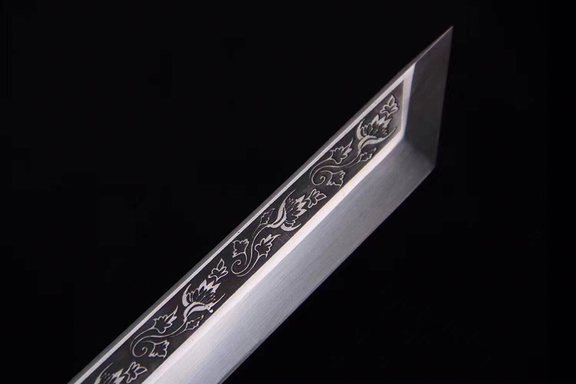 牡丹小唐刀弹簧钢锻打刀身蚀刻精美花纹