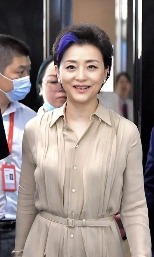 杨澜难得亮相穿翻领长裙状态超优雅不料头染蓝发降低书香气