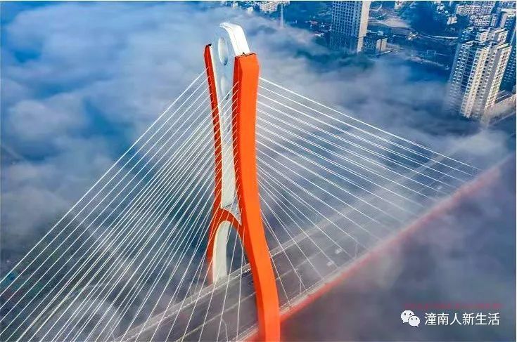 图片来源:侨哥文化传媒有限公司 新涪江大桥上车水马龙 人们出行前