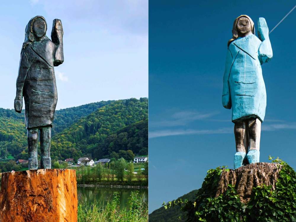 梅拉尼娅·特朗普|再也不怕烧：美国第一夫人家乡木雕被毁后，换成了青铜的