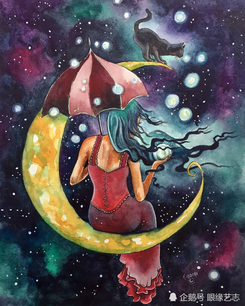 森林女孩的色彩魔法浪漫的女巫文化水彩画中的魔幻宇宙