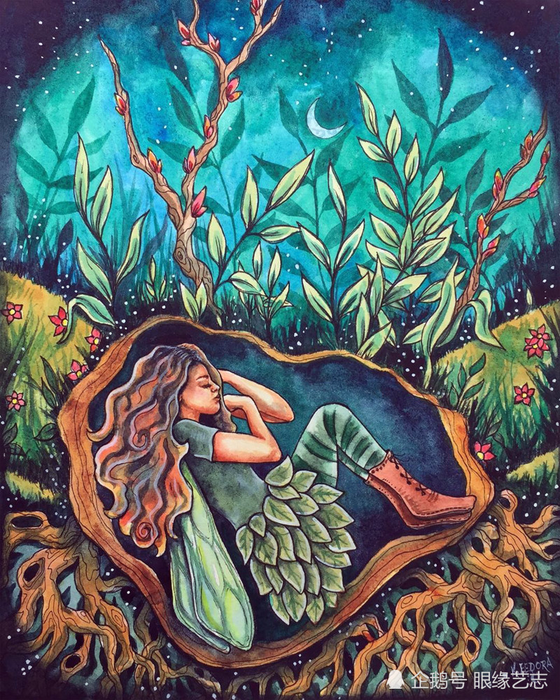 森林女孩的色彩魔法浪漫的女巫文化水彩画中的魔幻宇宙