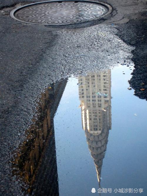 一大滩水汇聚在一起就能倒影反射出被拍摄物的影子,在拍摄时如果发现
