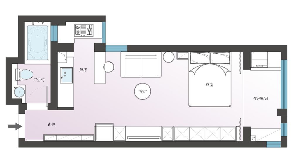 一室长方形公寓设计图图片