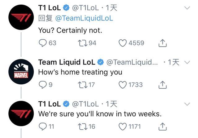 TL跟T1推特互动选法，上演小学生式的嘲讽，T1破防了！