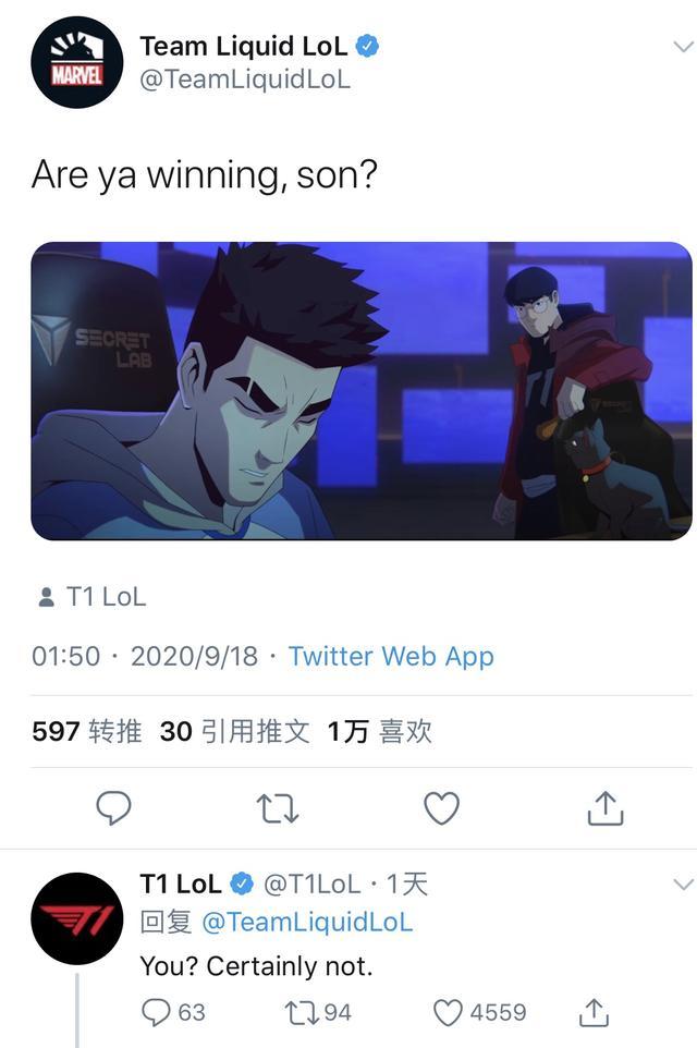 TL跟T1推特互动选法，上演小学生式的嘲讽，T1破防了！
