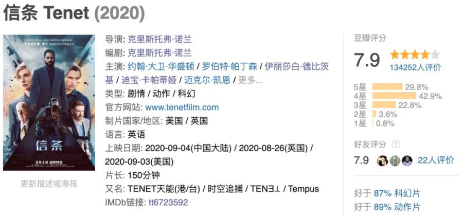 诺兰|《信条》评分7.9，创历史新低，是诺兰大神老了，还是观众不懂欣赏？