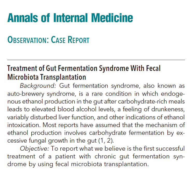 自动酿酒综合征|身体里能酿酒的男子，被自己女儿的粪便治好了
