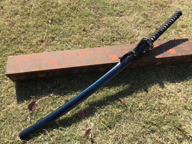 烤蓝武士刀戮一体锻造烤蓝工艺实木蓝色闪光漆鞘