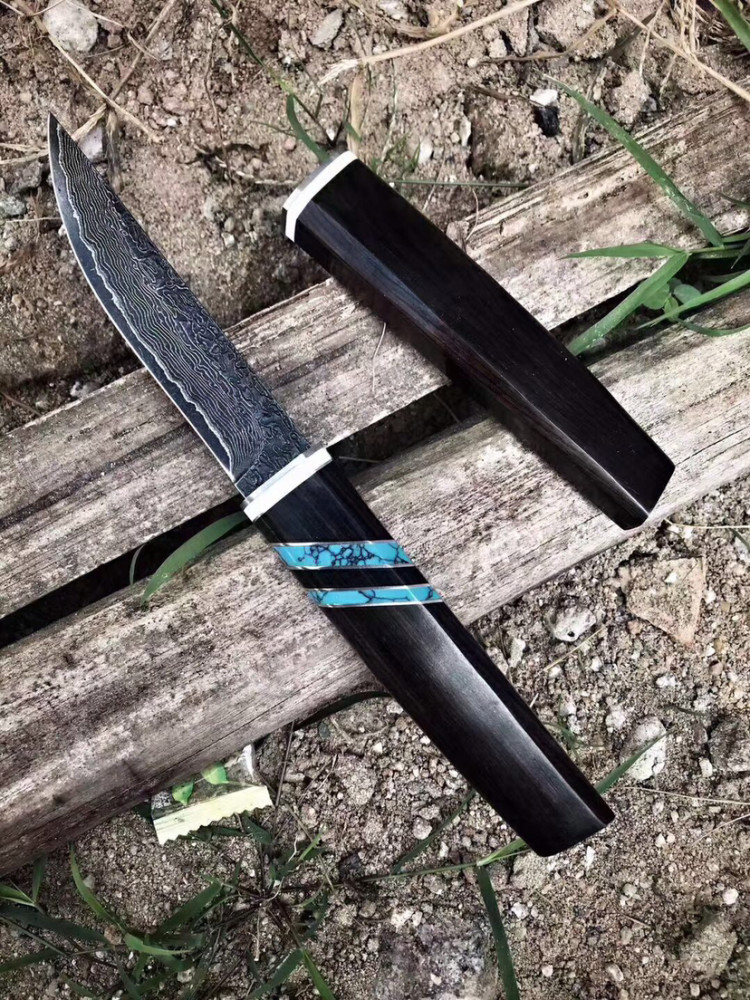 大马士革小武士-吉野,vg10锻造大马士革钢,表面锻打祥云纹复古风格