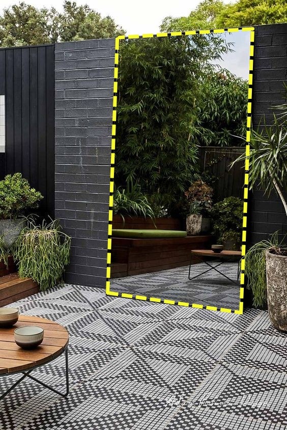 还是他会装修院子 穿衣镜搬出去 靠墙而置造景 魅力轻松翻倍 穿衣镜 镜子 卡座