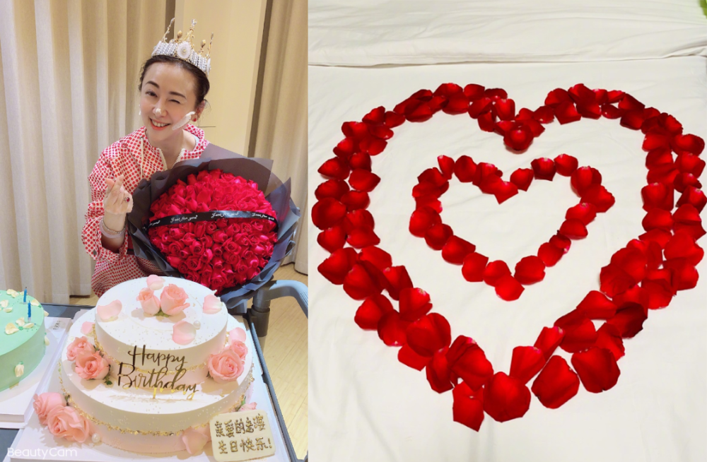 翁虹|翁虹52岁生日大秀不老颜值，老公惊喜送99朵玫瑰好甜蜜