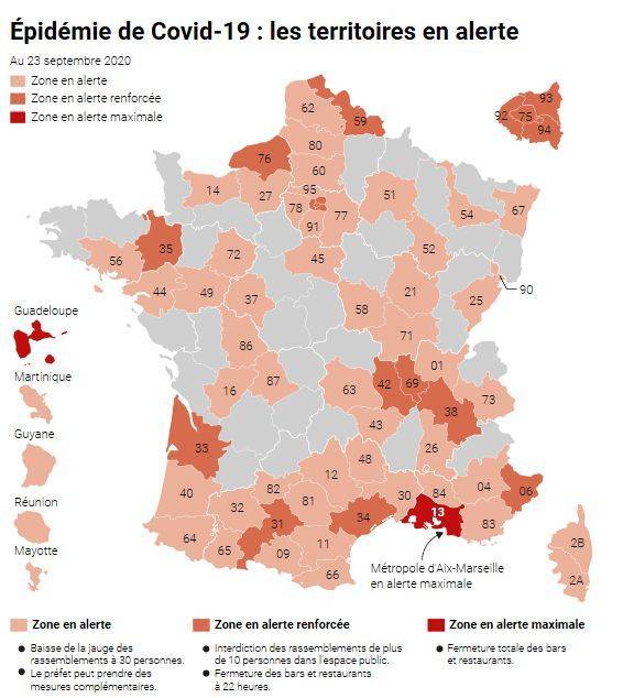 法国为此公布了 新的疫情地区分类,将全法划分为非警戒地区,疫情警戒