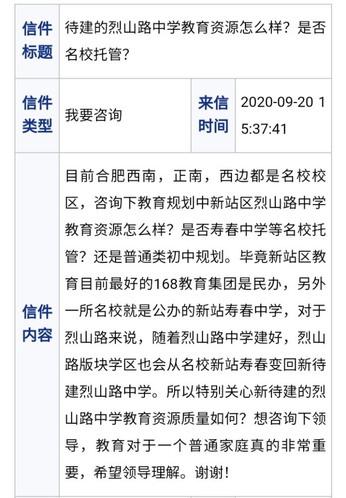 合肥新站区居民期盼新建的烈山路中学能有名校托管 官方回应来了 腾讯新闻